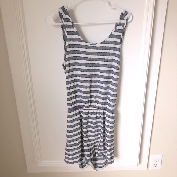Madewell Blue White Striped Romper Medium M Beach Summer Spring - Picture 3 of 15